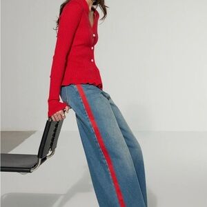 Commense Blue Flare Jeans with Red Stripe